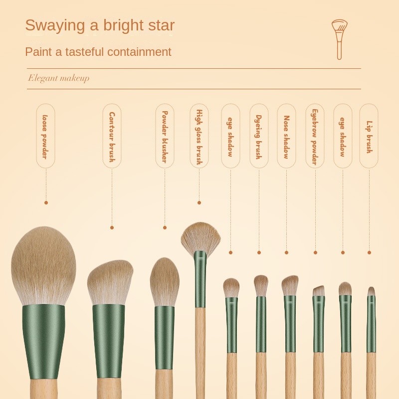Makeup Brush Set Factory - Luxury 10-Piece Professional Green