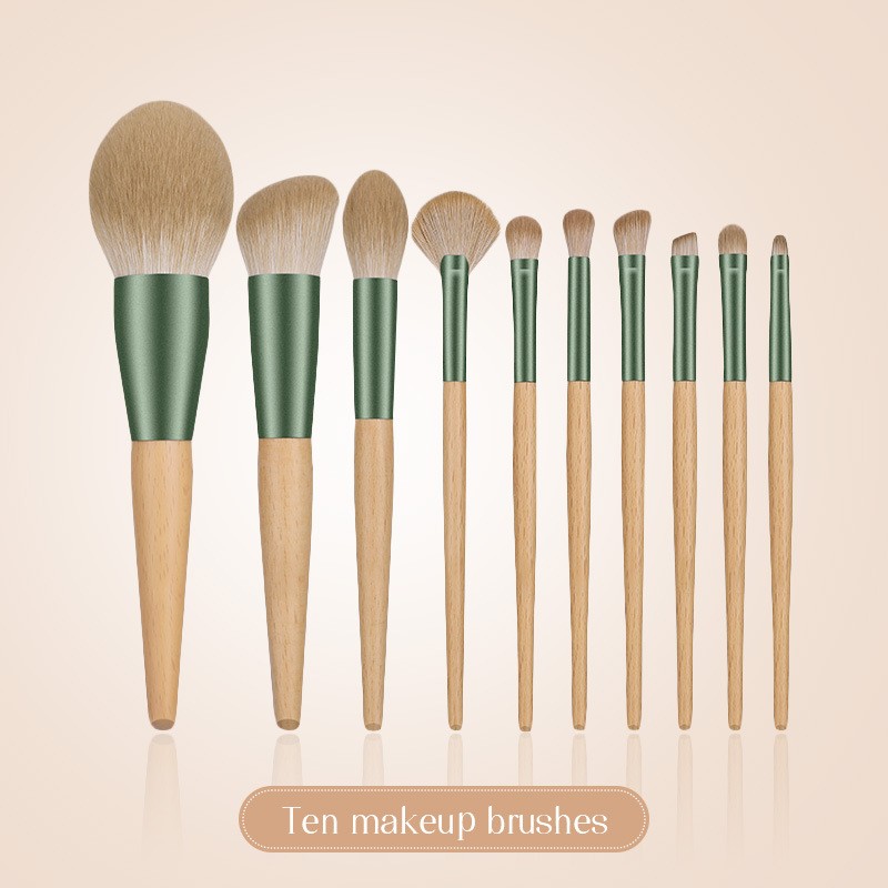 Makeup Brush Set Factory - Luxury 10-Piece Professional Green