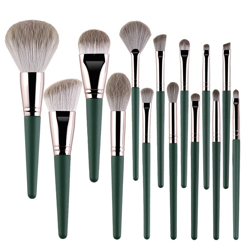 Makeup Brush Set Factory - Green Cloud Pattern 14pcs Soft