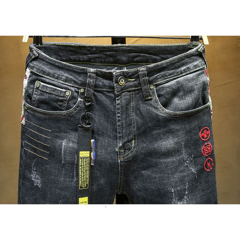 Jeans Factory - 2025 Popular Style Slim Straight Worn Torn Men's