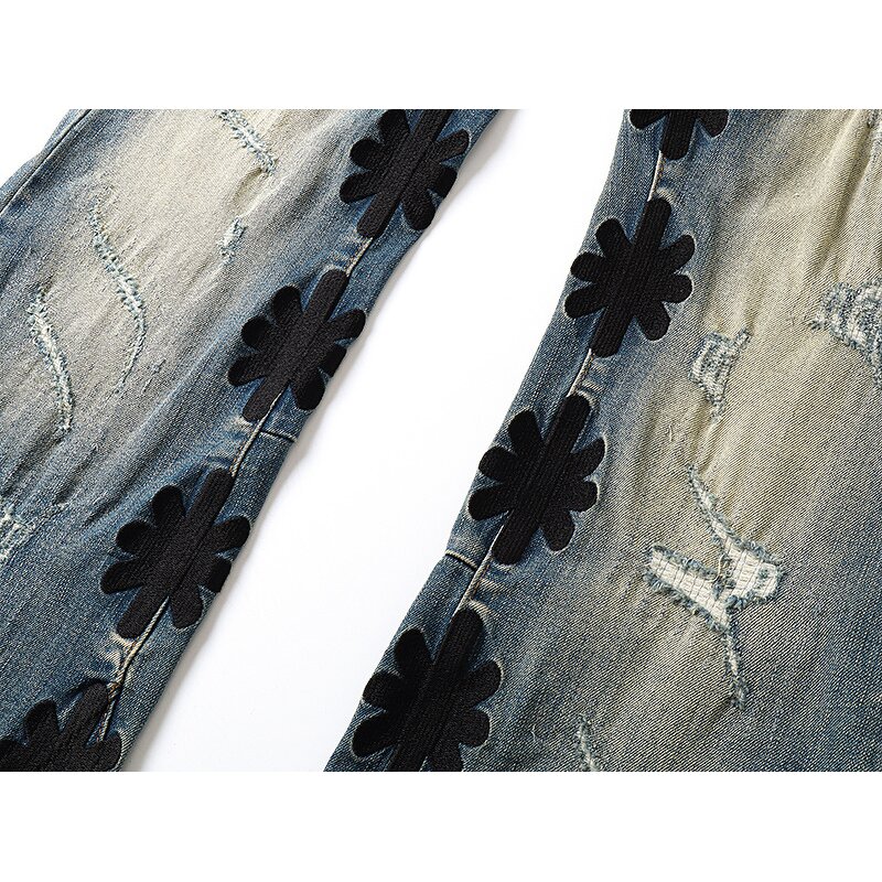 Jeans Factory - Designer Y2K Brand Ripped Denim Embroidered Flowers