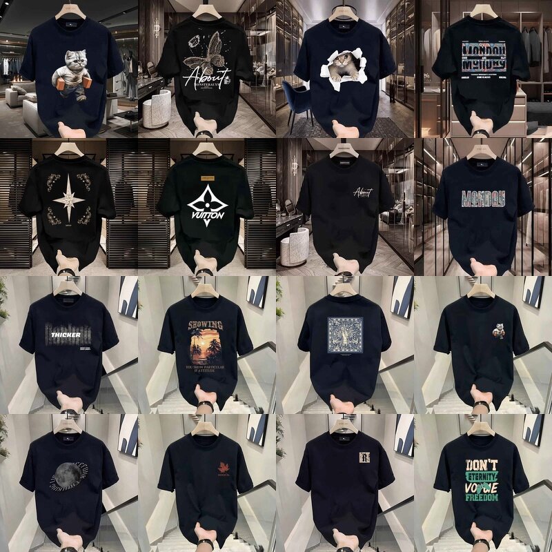 T-Shirt Factory - 2024 Men's Summer Printed Cotton Loose Shoulder