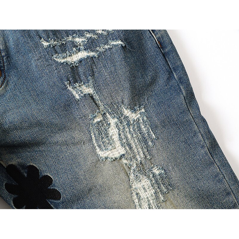 Jeans Factory - Designer Y2K Brand Ripped Denim Embroidered Flowers