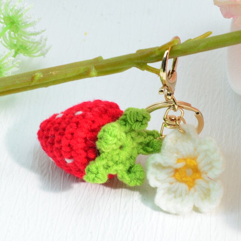 Keychain Factory - Fruit-shaped Knitted Cherry Strawberry Car Hanging