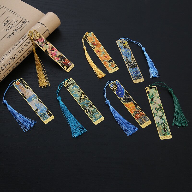 Metal Bookmarks Factory - Van Gogh Painting Hollow-out with Tassels