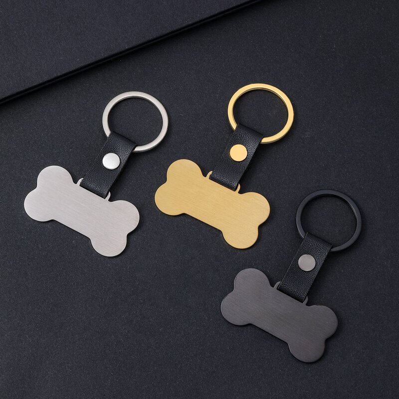 Keychain Factory - Stainless Steel Dog Tag with Leather Strap