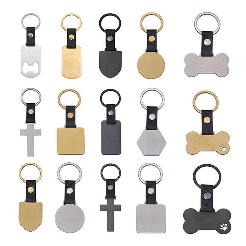 Keychain Factory - Stainless Steel Dog Tag with Leather Strap