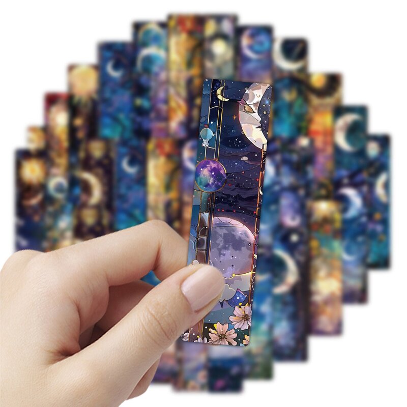 Bookmarks Factory - 24pcs Aesthetic Celestial Moon Star Floral Art
