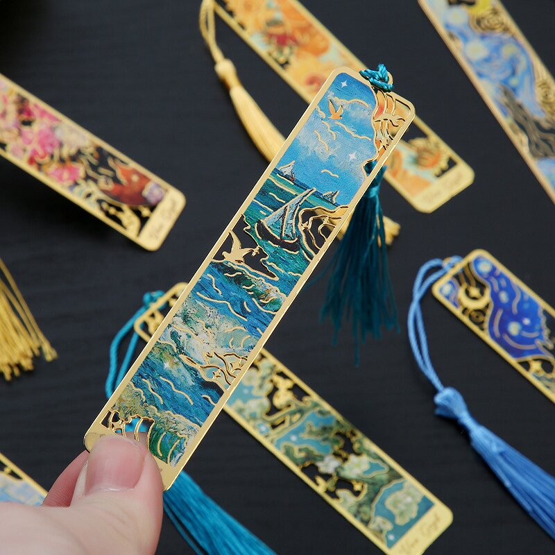 Metal Bookmarks Factory - Van Gogh Painting Hollow-out with Tassels