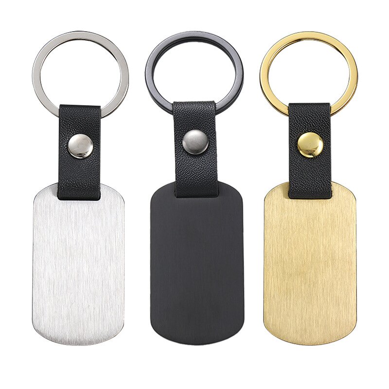 Keychain Factory - Stainless Steel Dog Tag with Leather Strap