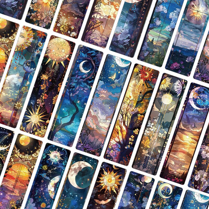 Bookmarks Factory - 24pcs Aesthetic Celestial Moon Star Floral Art