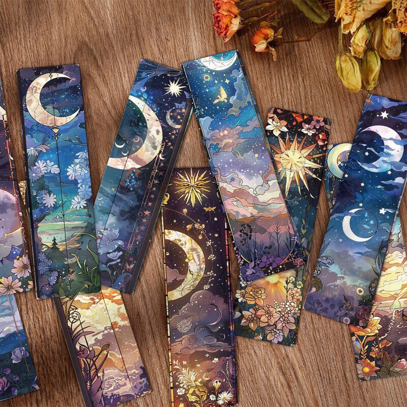 Bookmarks Factory - 24pcs Aesthetic Celestial Moon Star Floral Art