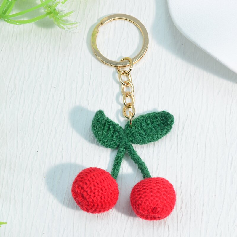 Keychain Factory - Fruit-shaped Knitted Cherry Strawberry Car Hanging
