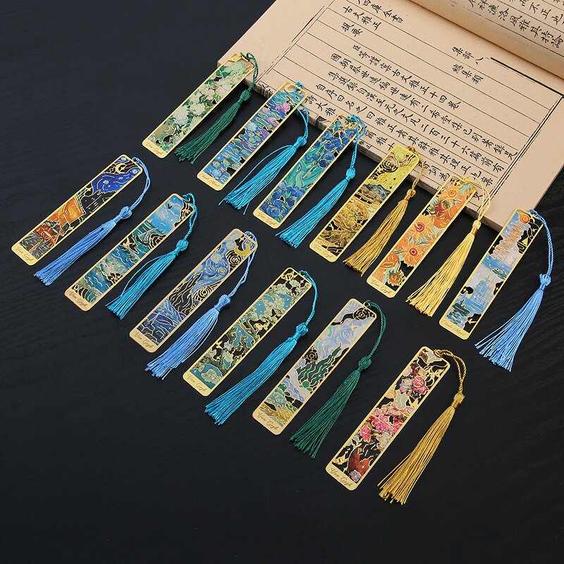 Metal Bookmarks Factory - Van Gogh Painting Hollow-out with Tassels