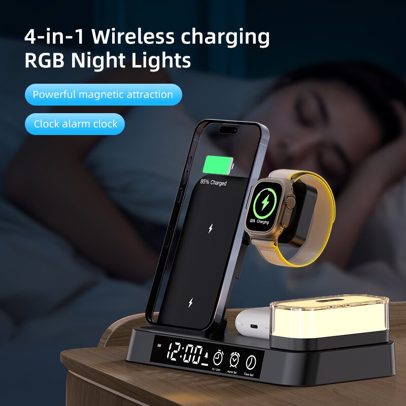 4 in 1 Wireless Charger Supplier - RGB Night Light Alarm Clock OEM