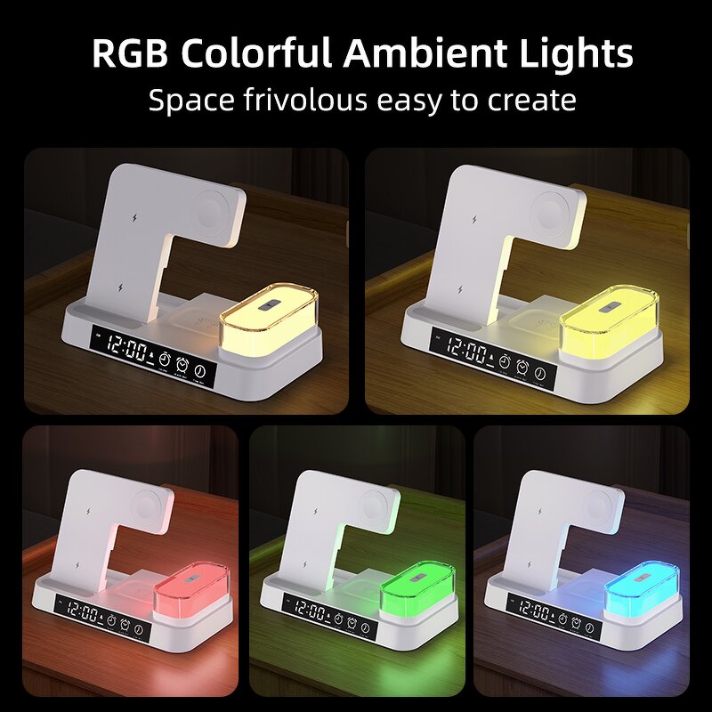 4 in 1 Wireless Charger Supplier - RGB Night Light Alarm Clock OEM