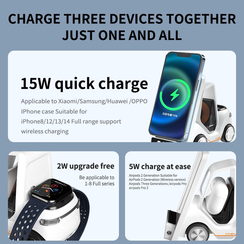 5 in 1 Wireless Charging Station Manufacturer - Desktop Car Shape OEM