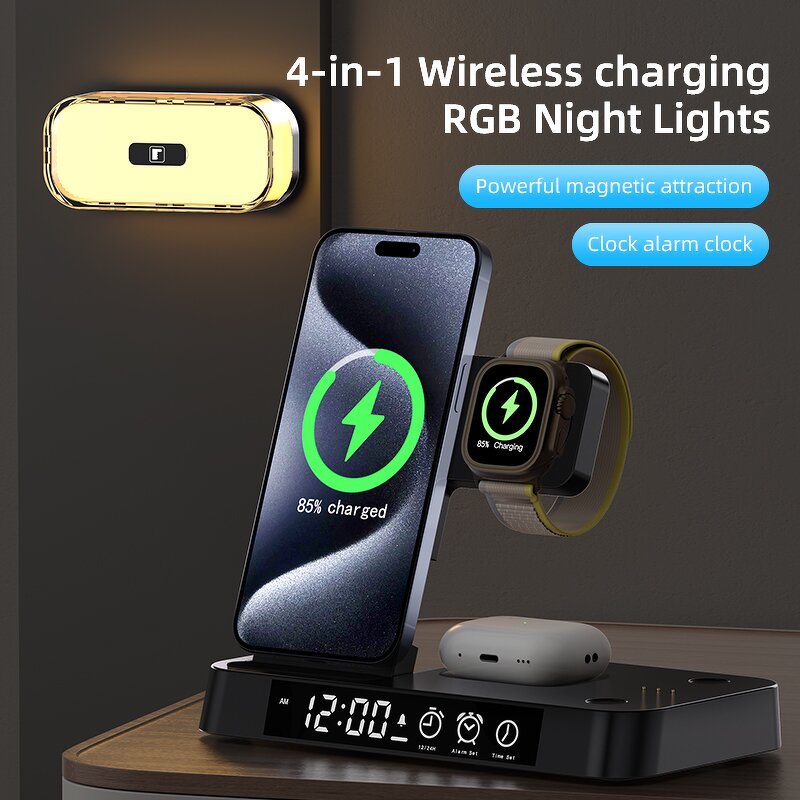 4 in 1 Wireless Charger Supplier - RGB Night Light Alarm Clock OEM
