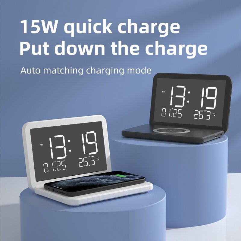 4 in 1 Wireless Charger Manufacturer - Desk Clock Makeup Mirror OEM