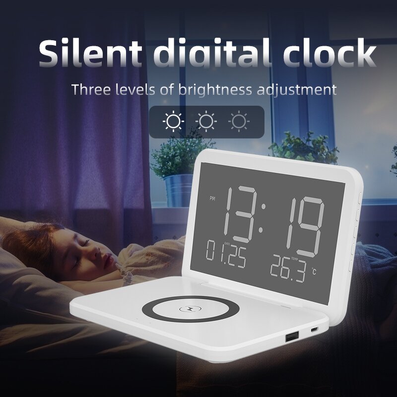 4 in 1 Wireless Charger Manufacturer - Desk Clock Makeup Mirror OEM