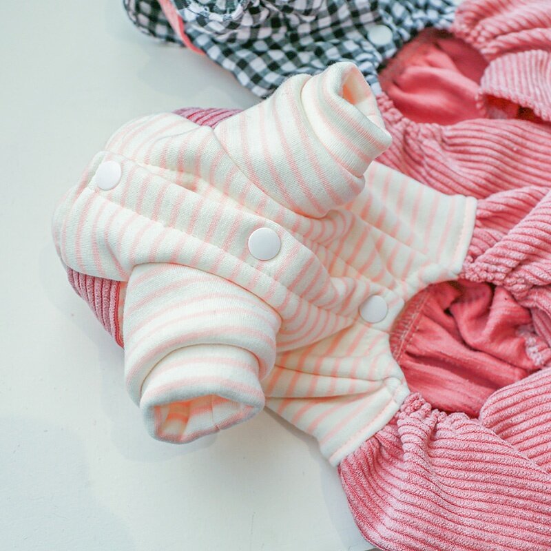 Dog Clothes Manufacturer - OEM/ODM Cute Pink Rabbit Plaid Striped Jumpsuit