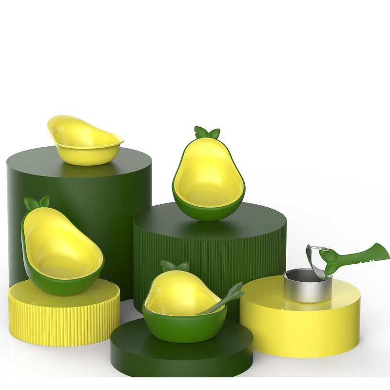 Pet Water Bowl Factory - OEM/ODM 3 in 1 Avocado Feeding Bowl Set