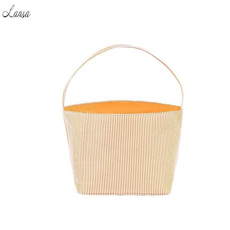 Seersucker Bucket Manufacturer - OEM/ODM Orange White Strip Print Holiday Decorative Bag