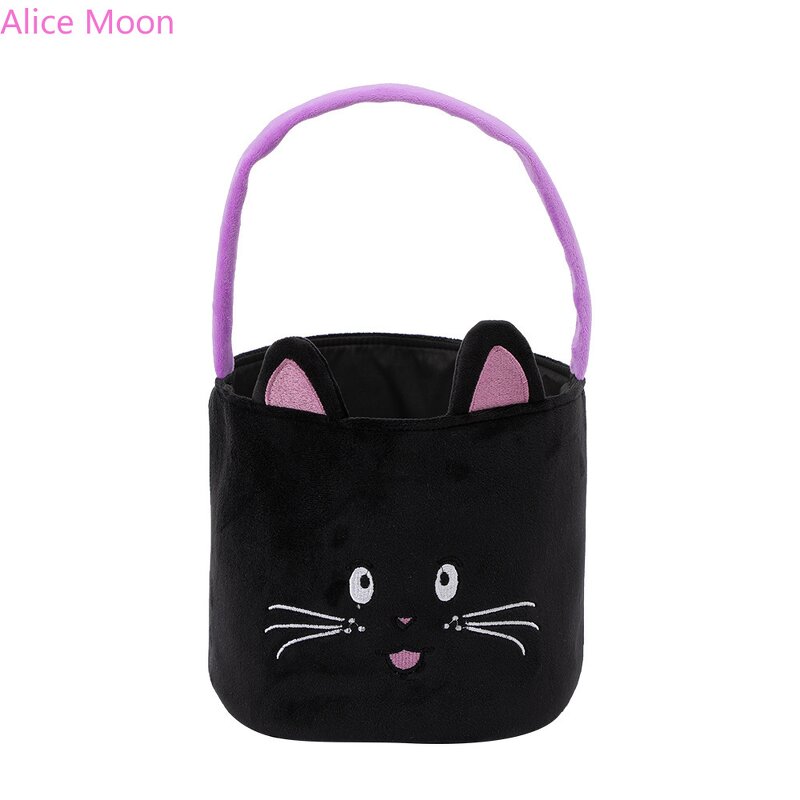 Velvet Halloween Basket Manufacturer - OEM/ODM Cute Pumpkin Face Embroidery Basket