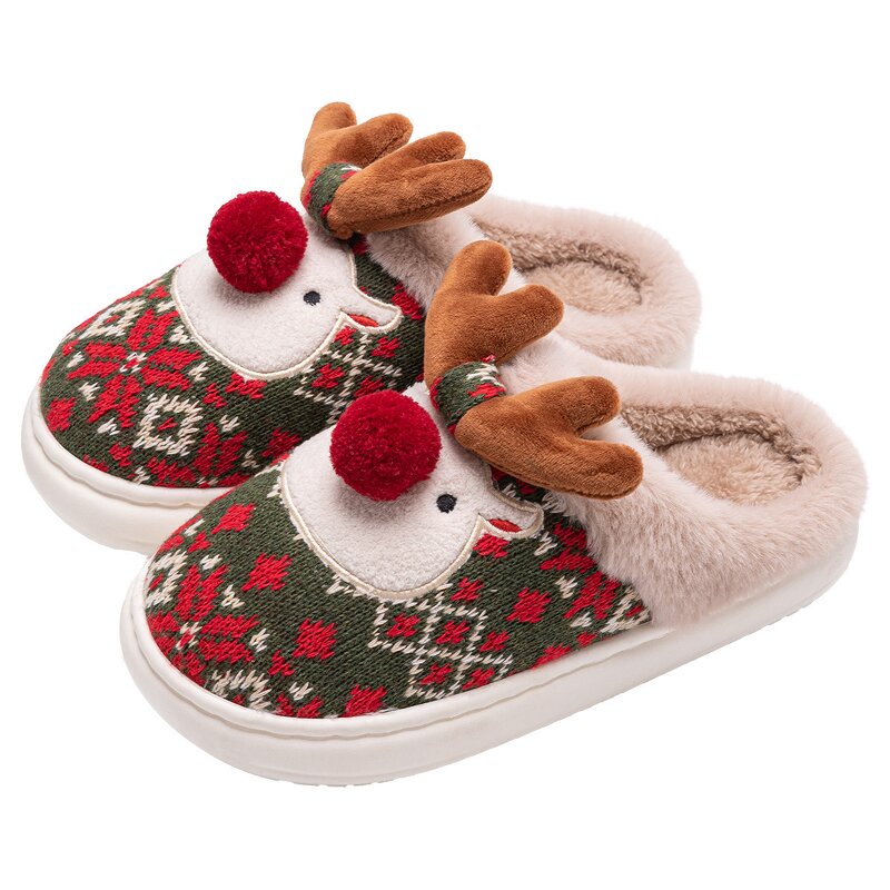 Cotton Slippers Factory - OEM/ODM Christmas 3D Deer Pattern Furry Slippers