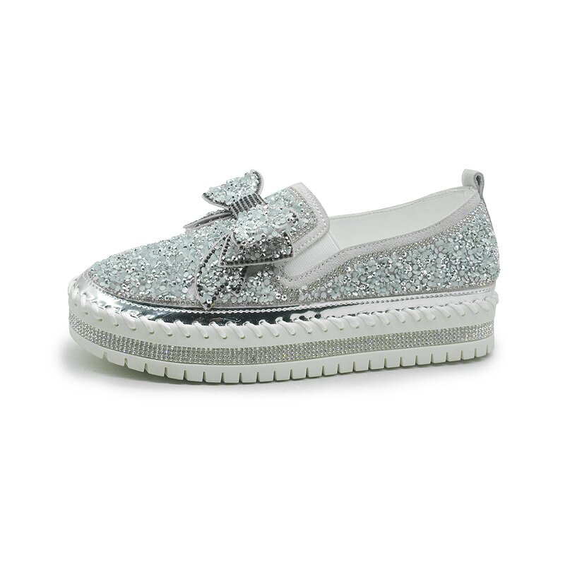 Loafers Factory - OEM/ODM Glitter Sequined Bow Tie Platform Walking Shoes
