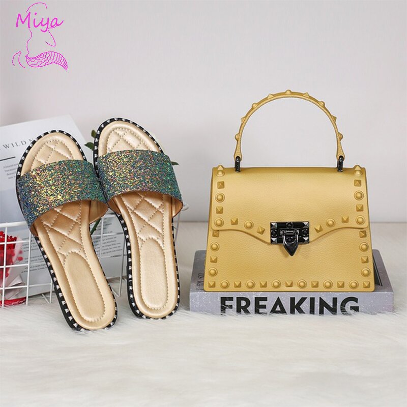 Slippers Set Manufacturer - OEM/ODM PVC Rivet Handbag Sequin Slippers Set