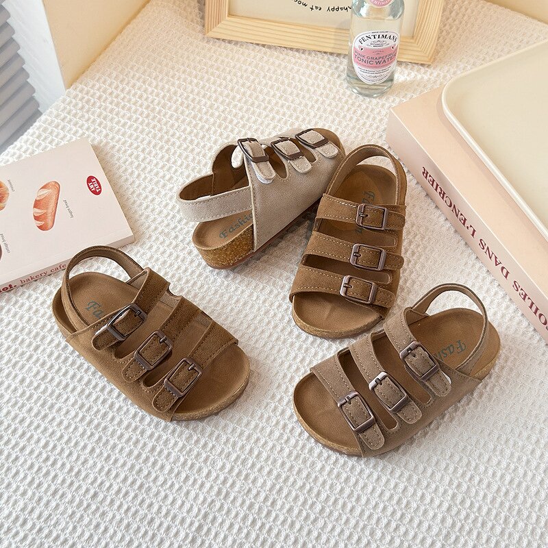 Cork Sandals Manufacturer - OEM/ODM Retro Suede Leather Triple Buckle Slides