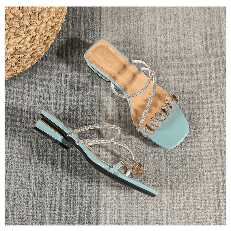 Slipper Sandals Manufacturer - OEM/ODM Low Heel Diamond Beaded Open Toe