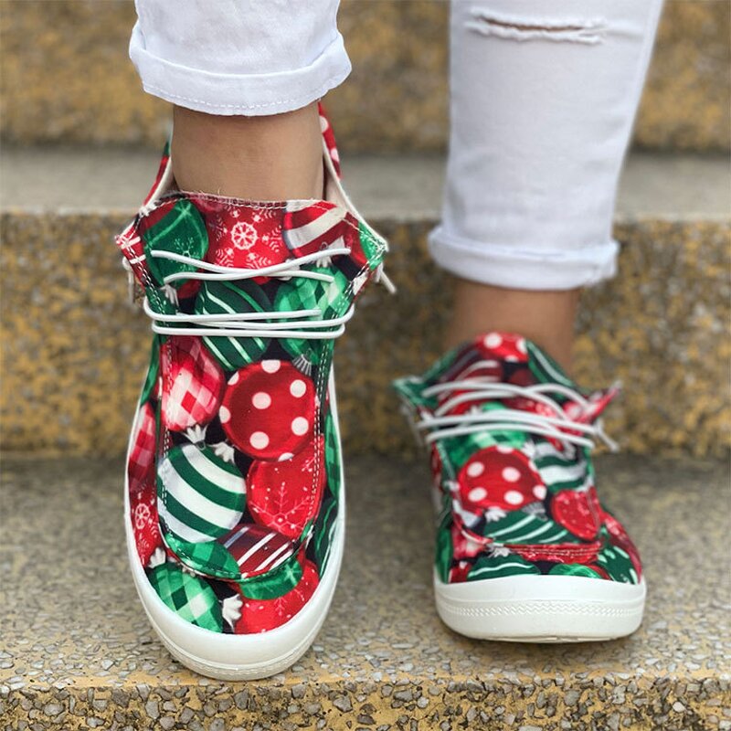 Canvas Sneakers Manufacturer - OEM/ODM Soft Sole Santa Print Lace Up Boat Shoes