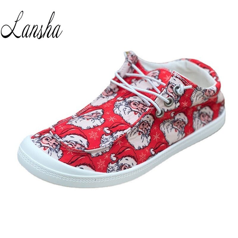 Canvas Sneakers Manufacturer - OEM/ODM Soft Sole Santa Print Lace Up Boat Shoes