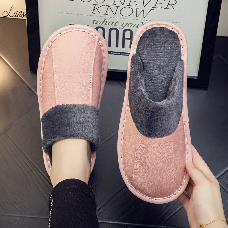 House Slippers Manufacturer - OEM/ODM Winter Cow Leather Thicken Antislip Slippers