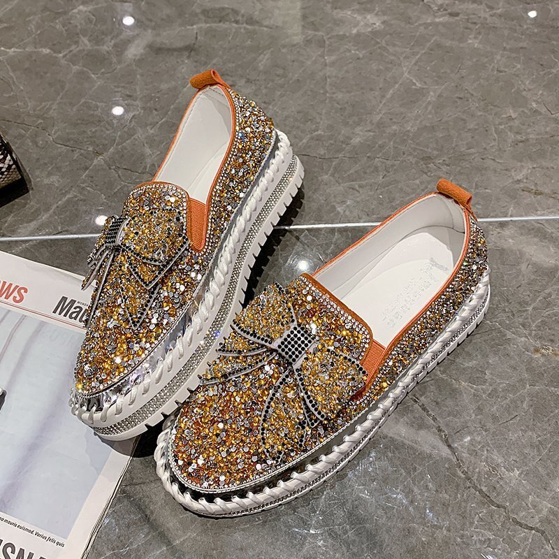 Loafers Factory - OEM/ODM Glitter Sequined Bow Tie Platform Walking Shoes