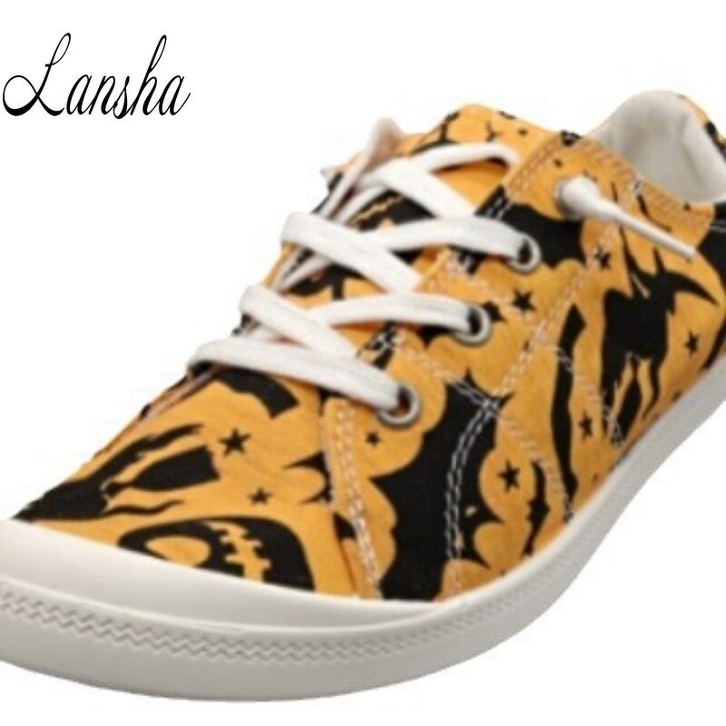 Canvas Sneakers Manufacturer - OEM/ODM Halloween Pumpkin Bat Print Flat Shoes