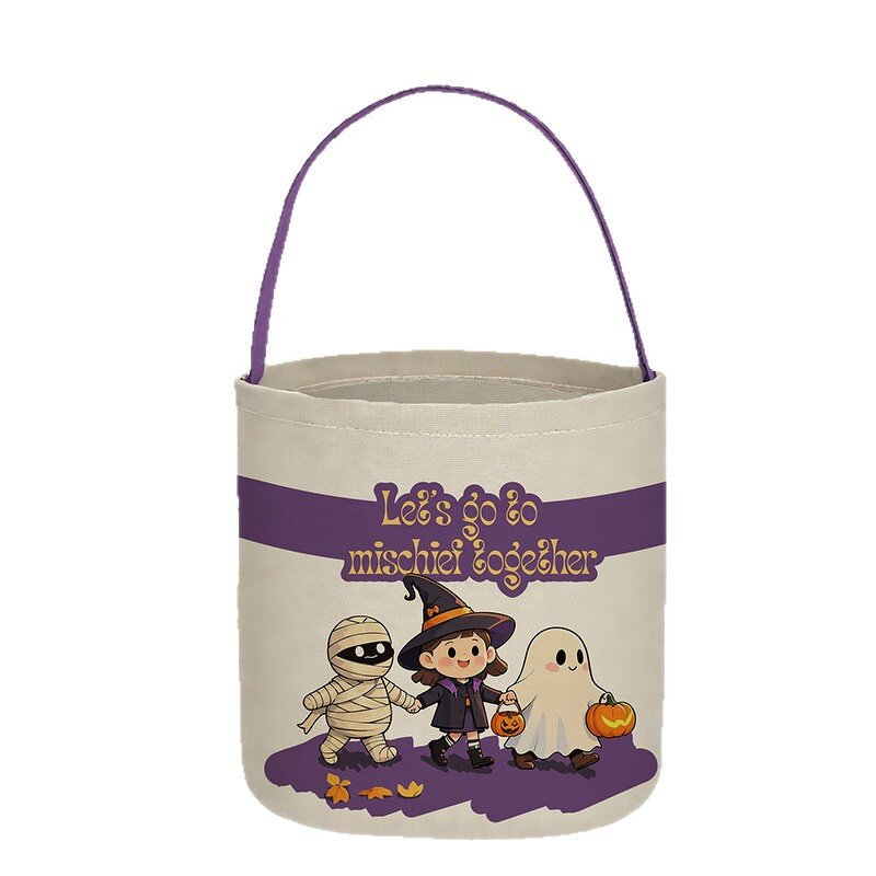 Halloween Bucket Factory - OEM/ODM Cheap Bat Nightmare Print Canvas Basket Bag