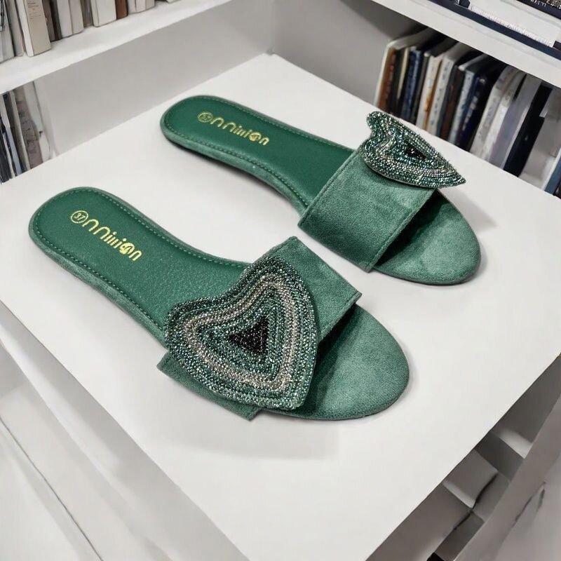 Lady Sandals Manufacturer - OEM/ODM Diamond Beaded Heart Buckle Open Toe