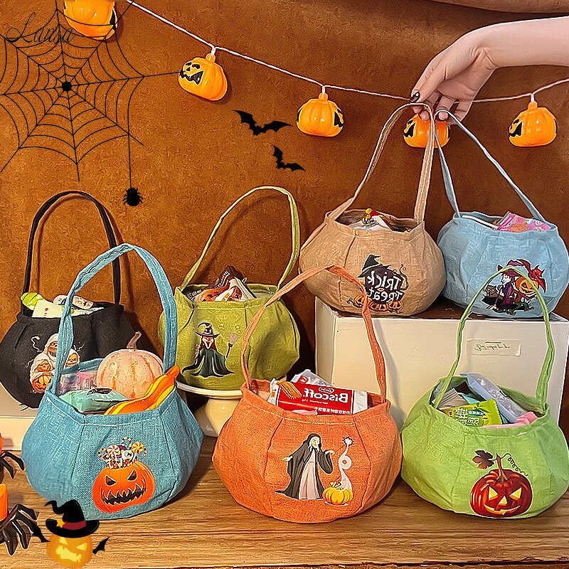 Tote Bucket Bag Manufacturer - OEM/ODM Small Size Witch Pumpkin Print Basket