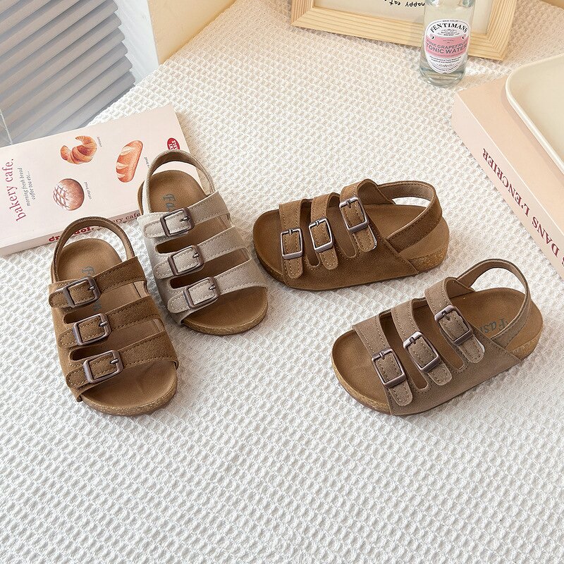 Cork Sandals Manufacturer - OEM/ODM Retro Suede Leather Triple Buckle Slides