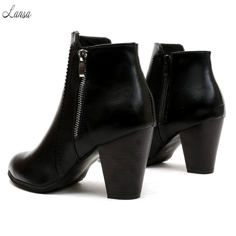 Ankle Boots Manufacturer - OEM/ODM PU Leather Point Toe Chunky Heel