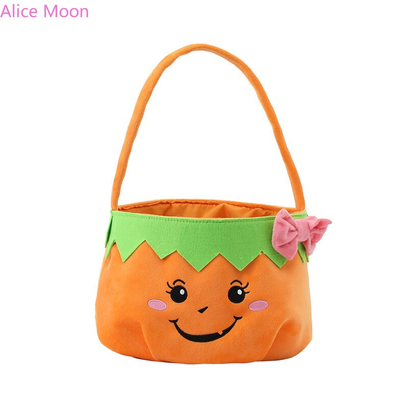 Velvet Halloween Basket Manufacturer - OEM/ODM Cute Pumpkin Face Embroidery Basket