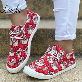 Canvas Sneakers Manufacturer - OEM/ODM Soft Sole Santa Print Lace Up Boat Shoes