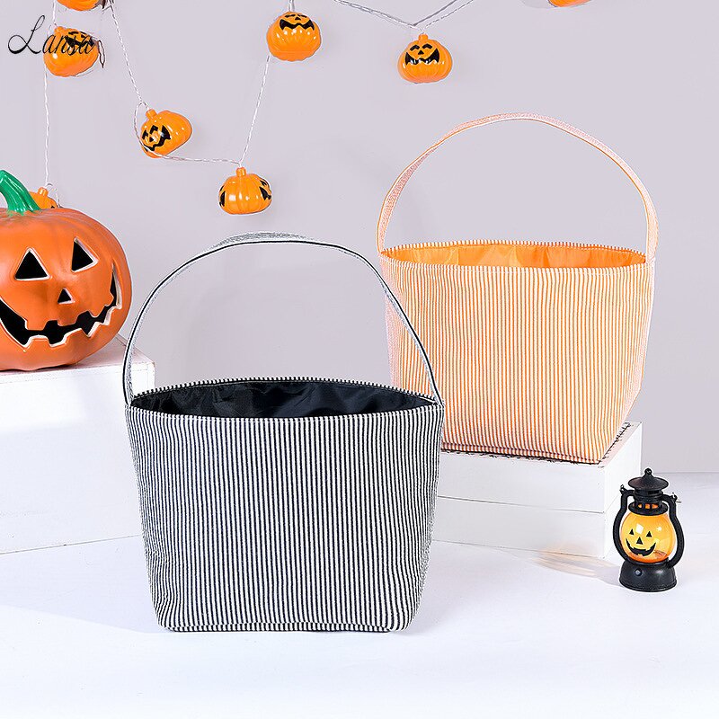 Seersucker Bucket Manufacturer - OEM/ODM Orange White Strip Print Holiday Decorative Bag