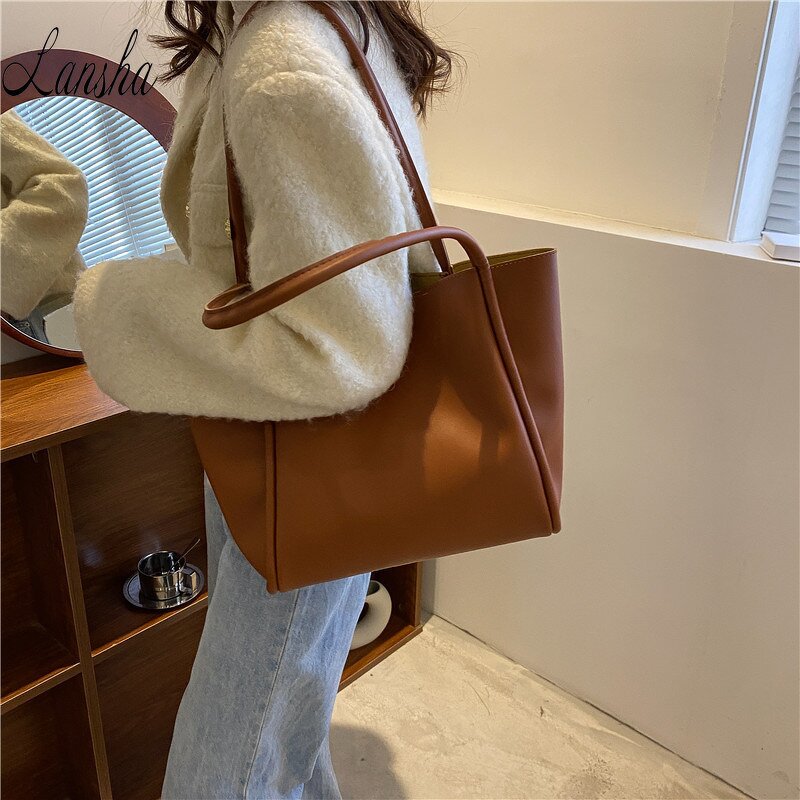PU Leather Tote Bag Manufacturer - OEM/ODM Korean Simple Retro Brown Shoulder Bag