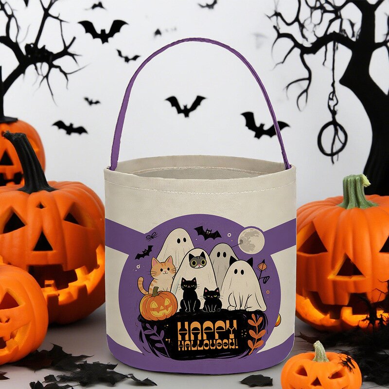 Halloween Bucket Factory - OEM/ODM Cheap Bat Nightmare Print Canvas Basket Bag