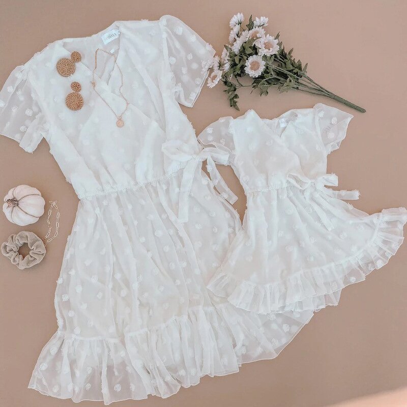 Mother Daughter Dress Manufacturer - OEM/ODM Short Flutter Sleeve Cotton Lace