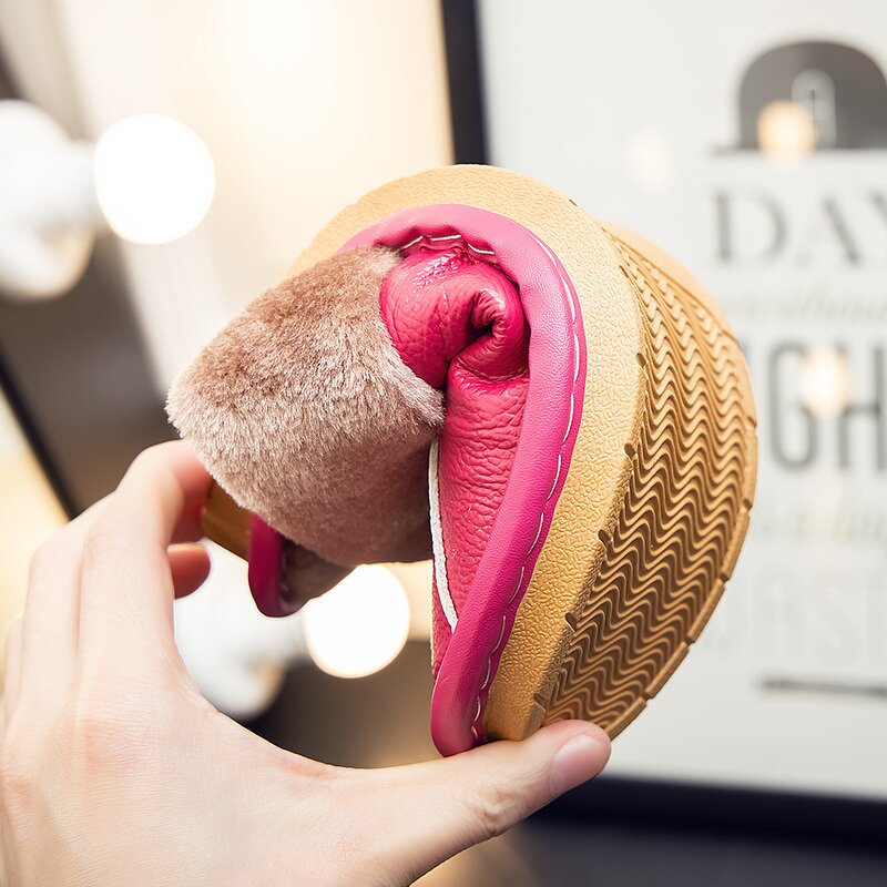 House Slippers Manufacturer - OEM/ODM Winter Cow Leather Thicken Antislip Slippers